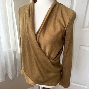 1 State gold shiny faux wrap top M GUC